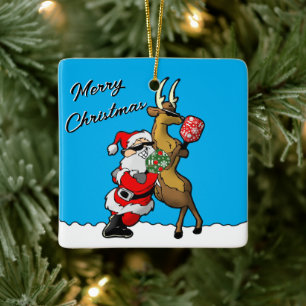 Ornamento De Cerâmica Parceiros Pickleball Papais noeis e Reindeer Sleig