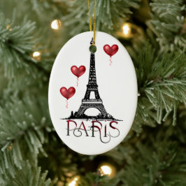Ornamento De Cerâmica Paris, Eiffel Tower and Red Balloons Christmas