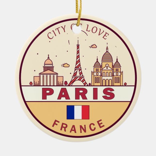 Ornamento De Cerâmica Paris França City Skyline Emblem (Frente)