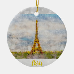 Ornamento De Cerâmica Paris França Eiffel Tower Watercolor