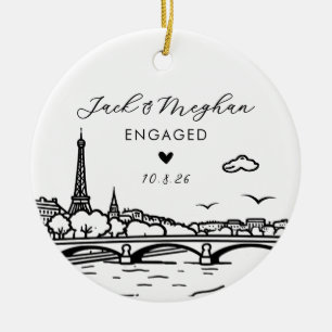 Ornamento De Cerâmica Paris França Noiva Torre Eiffel Esboço Personaliza