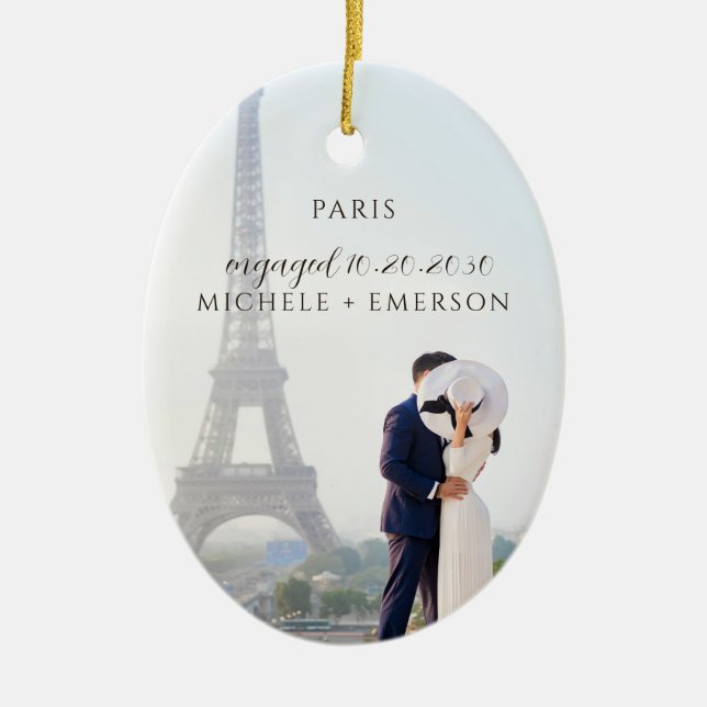 Ornamento De Cerâmica Paris Proposal Engagement Photo keepsake (Frente)
