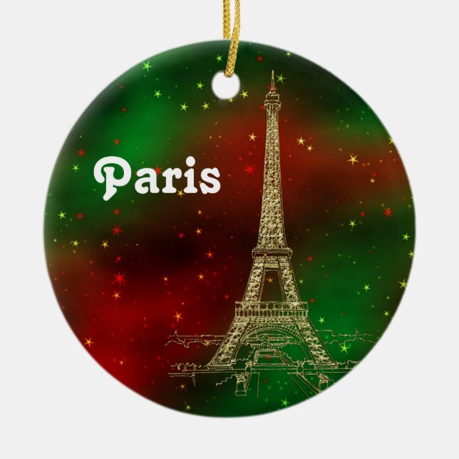 Ornamento De Cerâmica Paris Skyline Eiffel Tower Red Green Starxmas (Frente)
