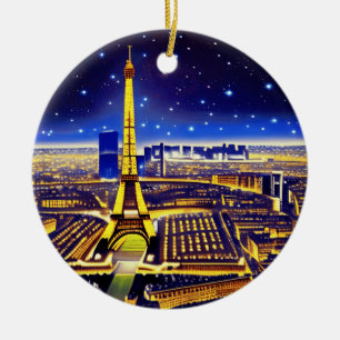 Ornamento De Cerâmica Paris sob um céu estrelado roxo