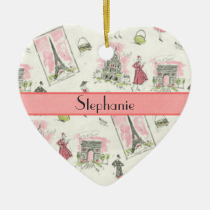 Ornamento De Cerâmica Parisiense cor-de-rosa personalizado