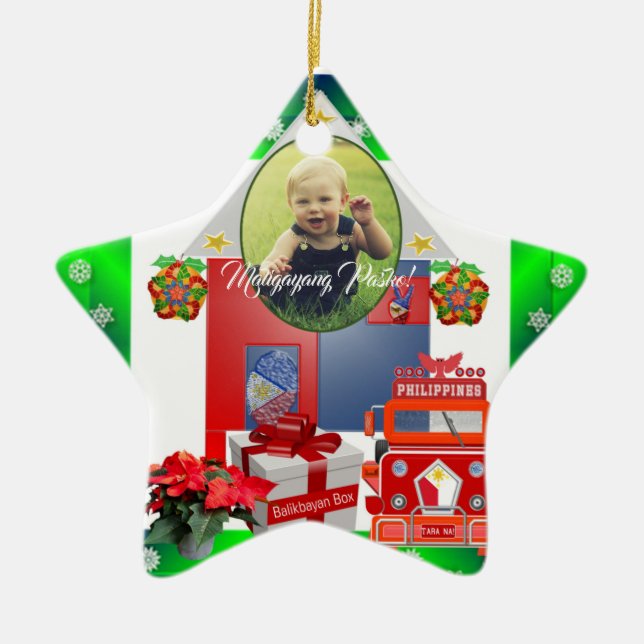 Ornamento De Cerâmica Parol filipino, bandeira, caixa de Balikbayan, (Frente)