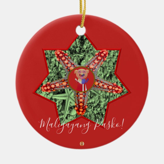 Ornamento De Cerâmica Parol filipino da estrela, praia, peixe da (Frente)