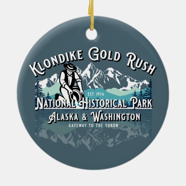 ORNAMENTO DE CERÂMICA PARQUE HISTÓRICO NACIONAL DE KLONDIKE DOURADO RUSH (Traseira)