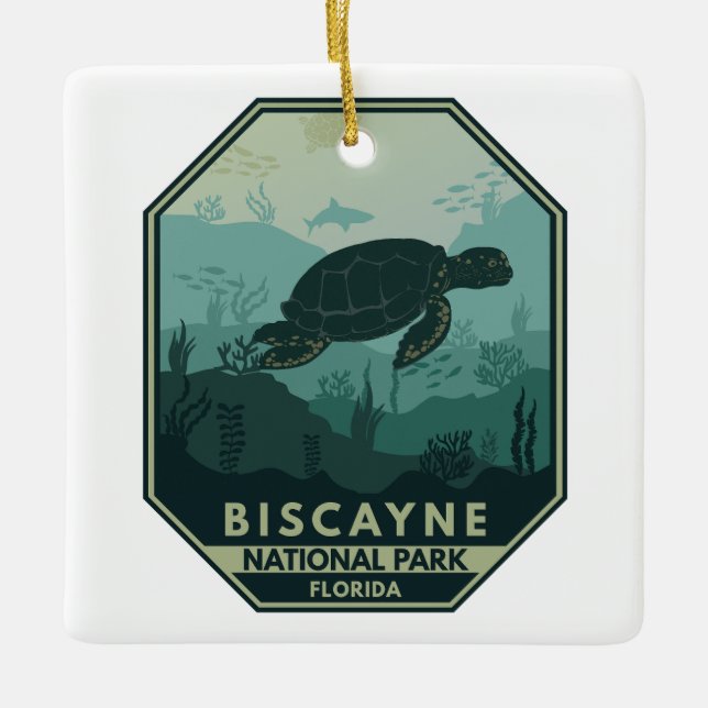 Ornamento De Cerâmica Parque Nacional Biscayne Turtle Retro Emblem (Frente)