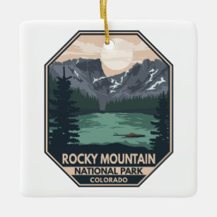 Ornamento De Cerâmica Parque Nacional da Montanha Rocky - Emblem Retroat