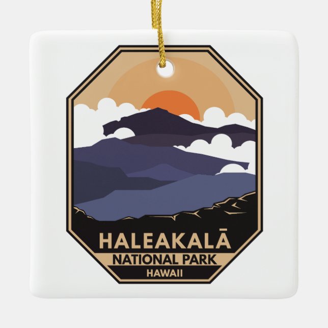 Ornamento De Cerâmica Parque Nacional de Haleakala, Retro Emblem (Frente)
