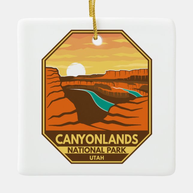 Ornamento De Cerâmica Parque Nacional do Canyonlands Retro Emblema Sunse (Frente)