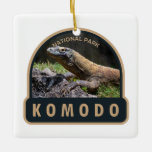 Ornamento De Cerâmica Parque Nacional do Komodo, Indonésia Vintage<br><div class="desc">Trabalho de arte de vetor de Komodo. O parque é um parque nacional na Indonésia,  situado nas ilhas Menos Sonda,  na região fronteiriça entre as províncias de East Nusa Tenggara e West Nusa Tenggara.</div>