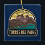 Ornamento De Cerâmica Parque Nacional Torres del Paine Chile Art Vintage<br><div class="desc">Torres Del Paine National Park vetor art design. O Parque Nacional de Torres del Paine,  na região da Patagônia,  no Chile,  é conhecido pelas suas montanhas em alta altitude e por icebergs azuis brilhantes.</div>