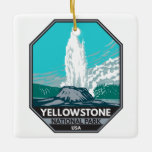 Ornamento De Cerâmica Parque Nacional Yellowstone Castle Geyser Vintage<br><div class="desc">Yellowstone Forest vetor trabalho de arte design. O parque tem canyons dramáticos,  rios alpinos,  florestas exuberantes,  primaveras quentes e geysers,  incluindo a mais famosa,  a Velha Fiel.</div>