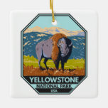 Ornamento De Cerâmica Parque Nacional Yellowstone North American Bison<br><div class="desc">Trabalho de arte de vetor Yellowstone. O parque tem canyons dramáticos,  rios alpinos,  florestas exuberantes,  primaveras quentes e geysers,  incluindo a mais famosa,  a Velha Fiel.</div>