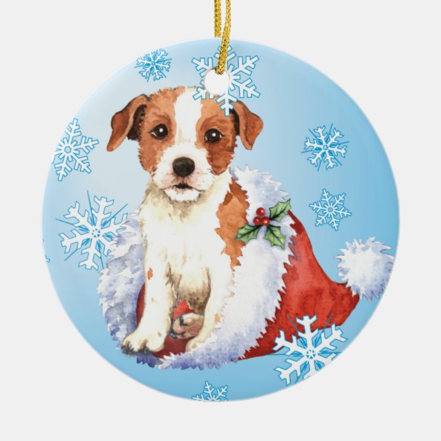 Ornamento De Cerâmica Parson feliz Russell Terrier de Howlidays (Frente)