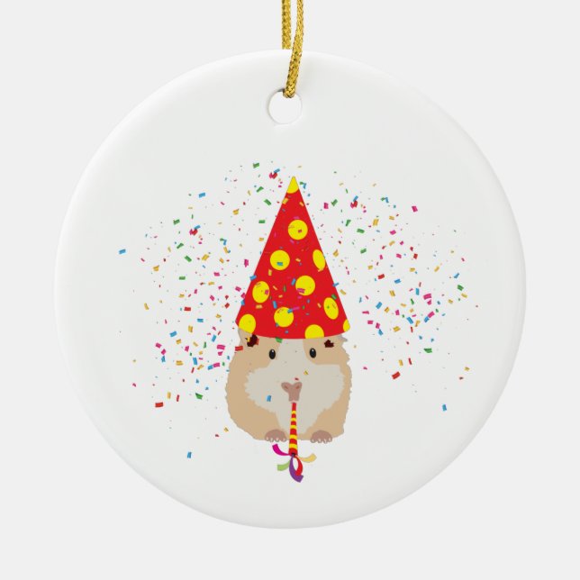 Ornamento De Cerâmica Partida de Hamster - Animais com festa (Frente)