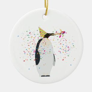 Ornamento De Cerâmica Partida de pinguins - Animais com festa