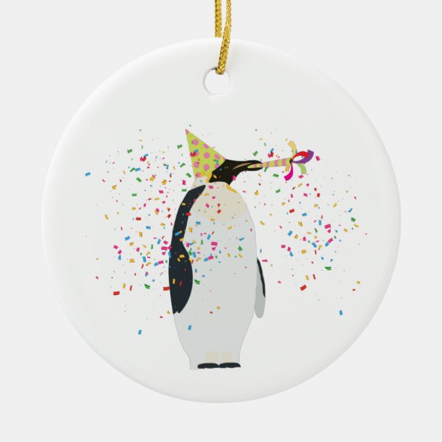 Ornamento De Cerâmica Partida de pinguins - Animais com festa (Frente)