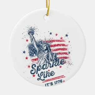 Ornamento De Cerâmica Partido Como Ele É 1776, 4 De Julho, USA Flag, Ame