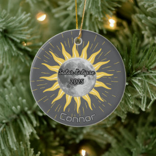 Ornamento De Cerâmica Partido da Celebração do Eclipse Solar 2025