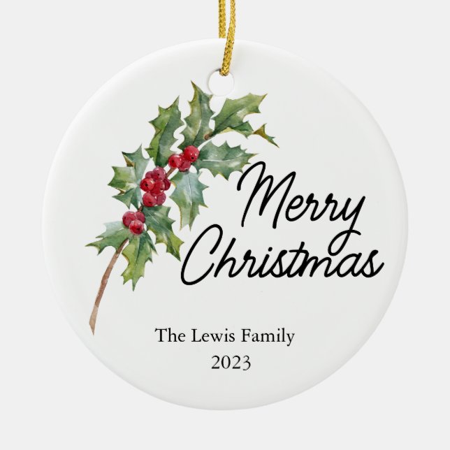 Ornamento De Cerâmica Partido Elegante de Férias de Berries Winter (Frente)