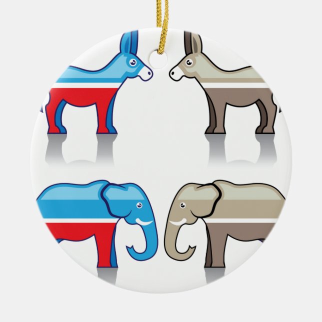 Ornamento De Cerâmica Partidos políticos do asno e do elefante (Frente)