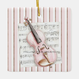 Ornamento De Cerâmica Partitura de Violino Rosa
