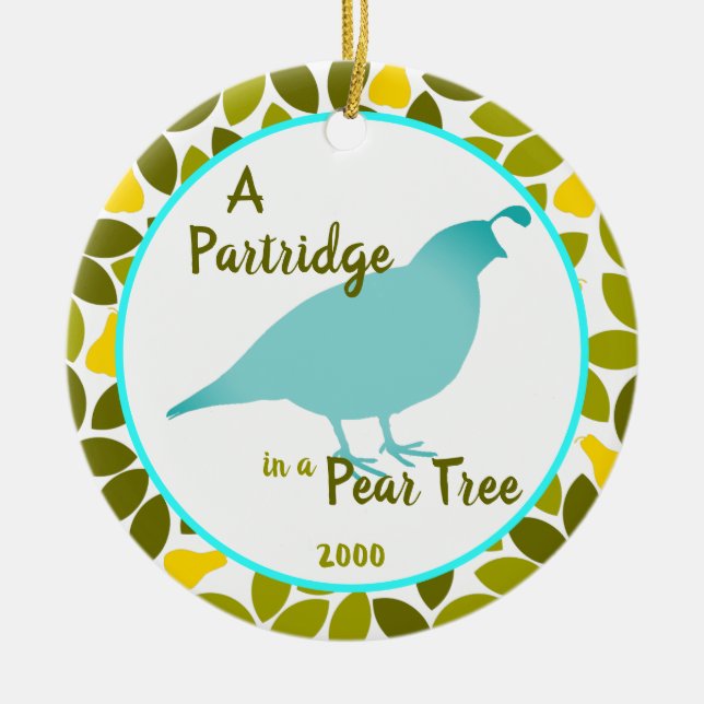 Ornamento De Cerâmica Partridge in a Pear Tree - Ano personalizado (Frente)