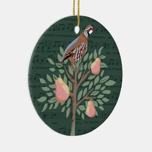 Ornamento De Cerâmica Partridge in a pear tree Christmas Carole on green (Direito )