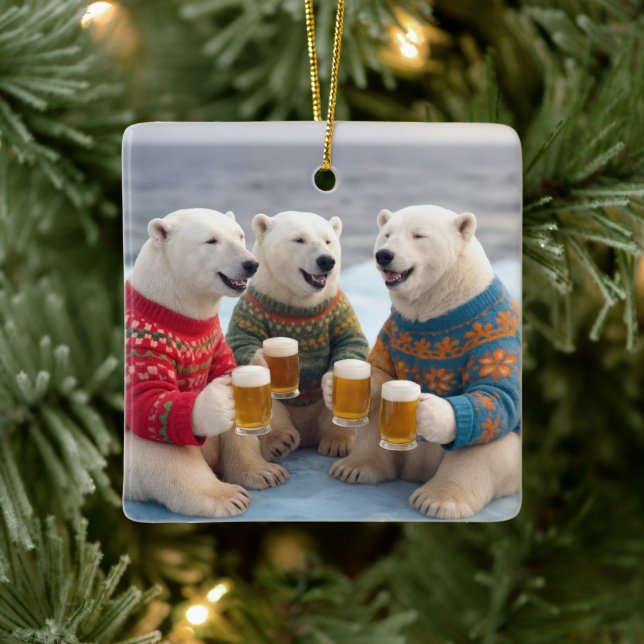 Ornamento De Cerâmica Party Polar Bears Wearing Christmas Ugly Sweaters (Árvore)