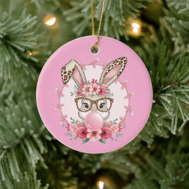 Ornamento De Cerâmica Páscoa Bonita Floral Coelhinha Leopardo Presente (Árvore)