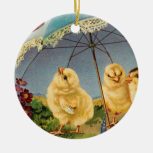 Ornamento De Cerâmica Páscoa de colheita Pintinhos em um parasol