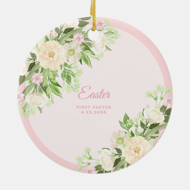 Ornamento De Cerâmica Páscoa do Wreath de Aquarela (Traseira)