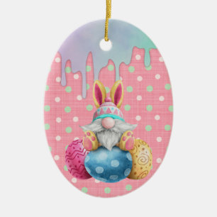 Ornamento De Cerâmica Páscoa Gnomo Ovos Polkadot Colagem 