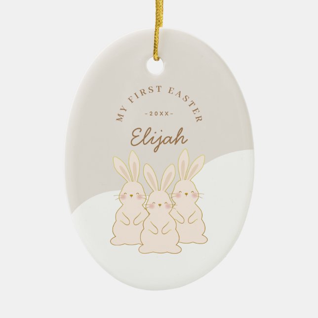 Ornamento De Cerâmica Páscoa Personalizada de Bunnies Bonitos (Frente)