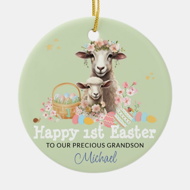 Ornamento De Cerâmica Páscoa Personalizada, GREEN Lamb (Frente)