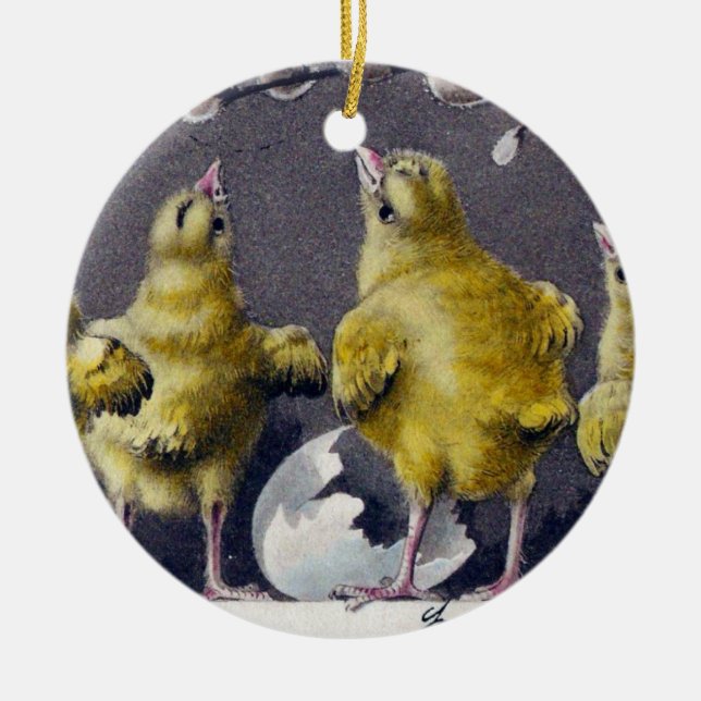 Ornamento De Cerâmica Páscoa Pintinhos - Versão italiana (Frente)