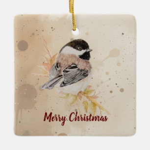 Ornamento De Cerâmica Passarinho Chickadee Pintado à Mão em Aquarela Ori