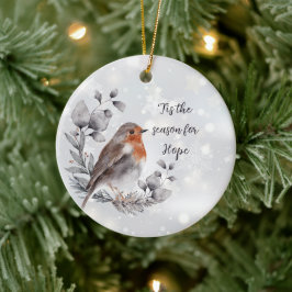 Ornamento De Cerâmica Pássaro aquarela e natal customizado de férias