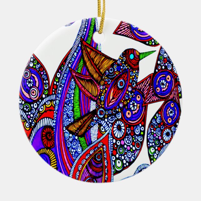 Ornamento De Cerâmica Pássaro Azul Da Ornação Branca De Paraíso (Frente)