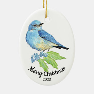 Ornamento De Cerâmica Pássaro Bluebird com Cana d'Água de Natal Personal