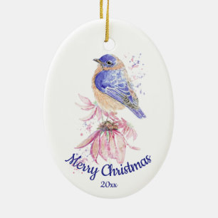 Ornamento De Cerâmica Pássaro Bluebird com Cana d'Água de Natal Personal