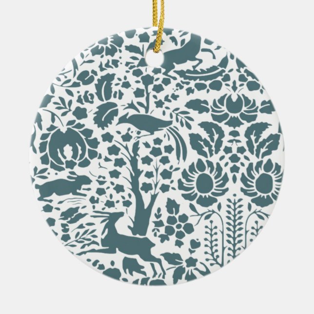 Ornamento De Cerâmica Pássaro, cervo, padrão de pessoas de árvores (Frente)
