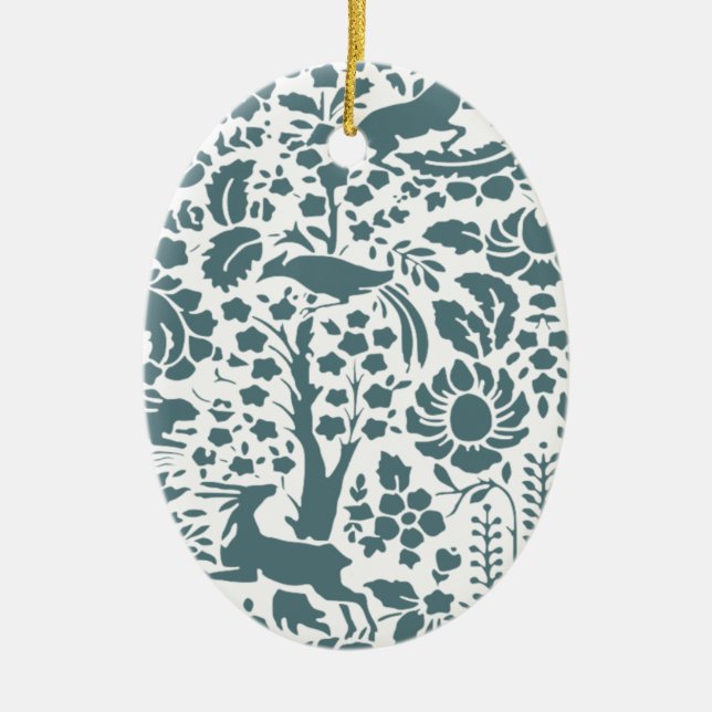 Ornamento De Cerâmica Pássaro, cervo, padrão de pessoas de árvores (Frente)