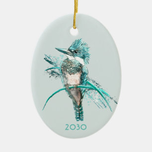 Ornamento De Cerâmica Pássaro de Kingfisher Cinto Aquarela