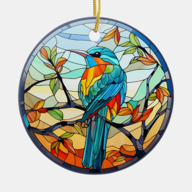 Ornamento De Cerâmica Pássaro de Kingfisher de Vidro Doce (Frente)