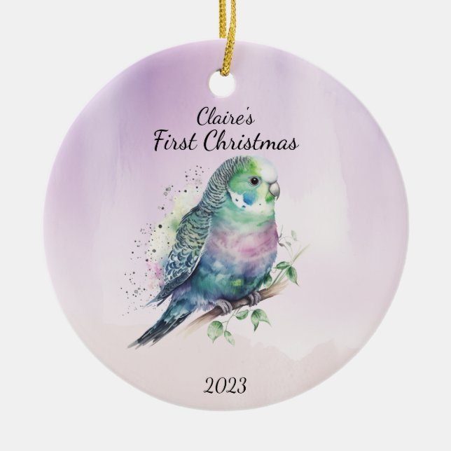Ornamento De Cerâmica Pássaro de Natal do Bebê Personalizado (Frente)
