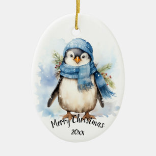 Ornamento De Cerâmica Pássaro de Pinguim de Inverno Cujo Pinguim Datado